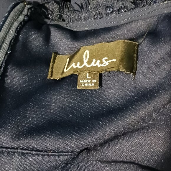 Lulus Dance All‎ Evening Navy Blue Lace Open-Back Maxi Dress Size L - Picture 11 of 14